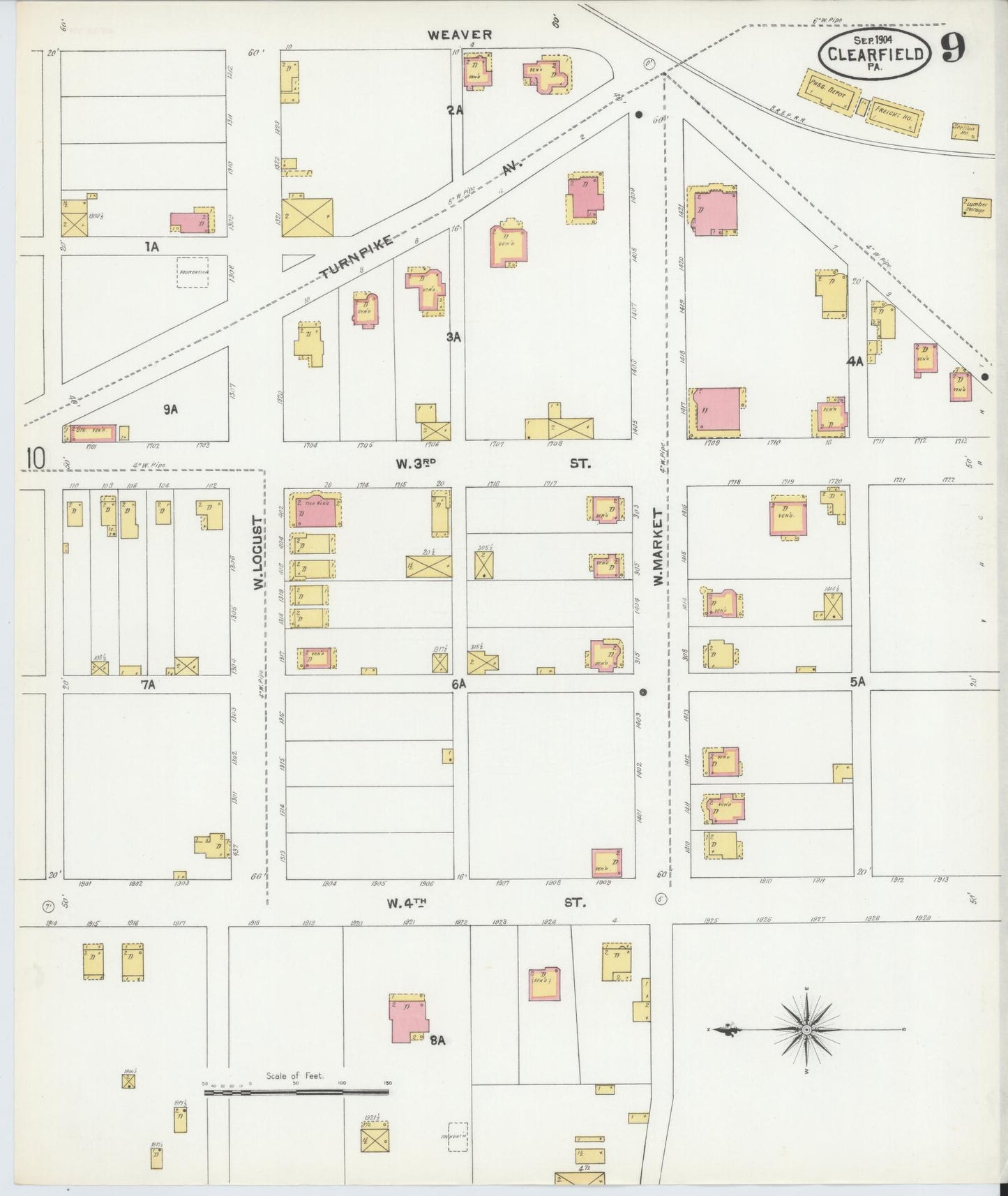 Sanborn Fire Insurance Map from Clearfield, Clearfield County, Pennsylvania (1904), Sheet #0009 - Historic Sanborn Fire Insurance Map Print, vintage old map wall art, antique decor, genealogy gift, Pennsylvania Pennsylvania map