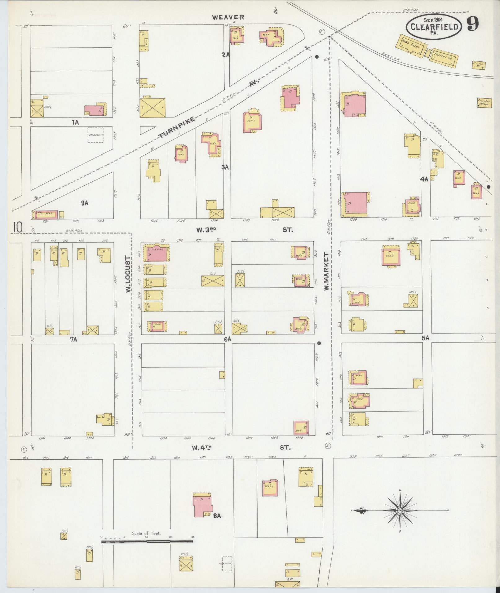 Sanborn Fire Insurance Map from Clearfield, Clearfield County, Pennsylvania (1904), Sheet #0009 - Historic Sanborn Fire Insurance Map Print, vintage old map wall art, antique decor, genealogy gift, Pennsylvania Pennsylvania map