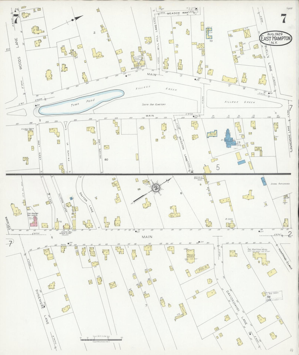 Sanborn Fire Insurance Map from Easthampton, Suffolk County, New York (1929), Sheet #0007 - Complete Map Set gallery image, historic Sanborn map, vintage wall art, New York New York