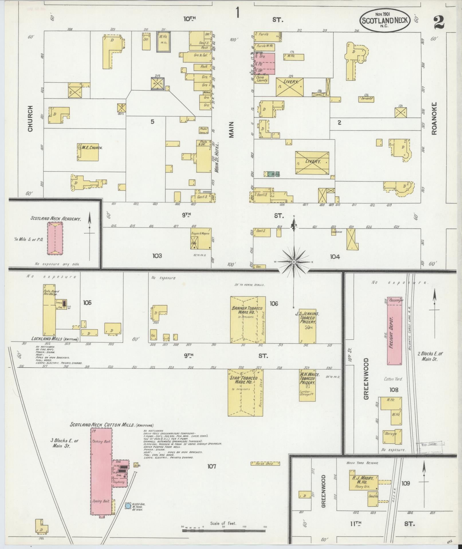 Sanborn Fire Insurance Map from Scotland Neck, Halifax County, North Carolina (1901), Sheet #0002 - Historic Sanborn Fire Insurance Map Print, vintage old map wall art, antique decor, genealogy gift, North Carolina North Carolina map