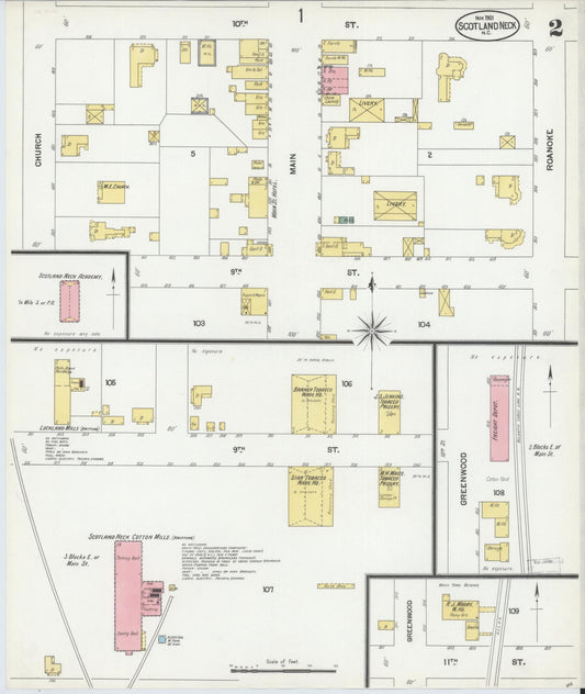 Sanborn Fire Insurance Map from Scotland Neck, Halifax County, North Carolina (1901), Sheet #0002 - Historic Sanborn Fire Insurance Map Print, vintage old map wall art, antique decor, genealogy gift, North Carolina North Carolina map