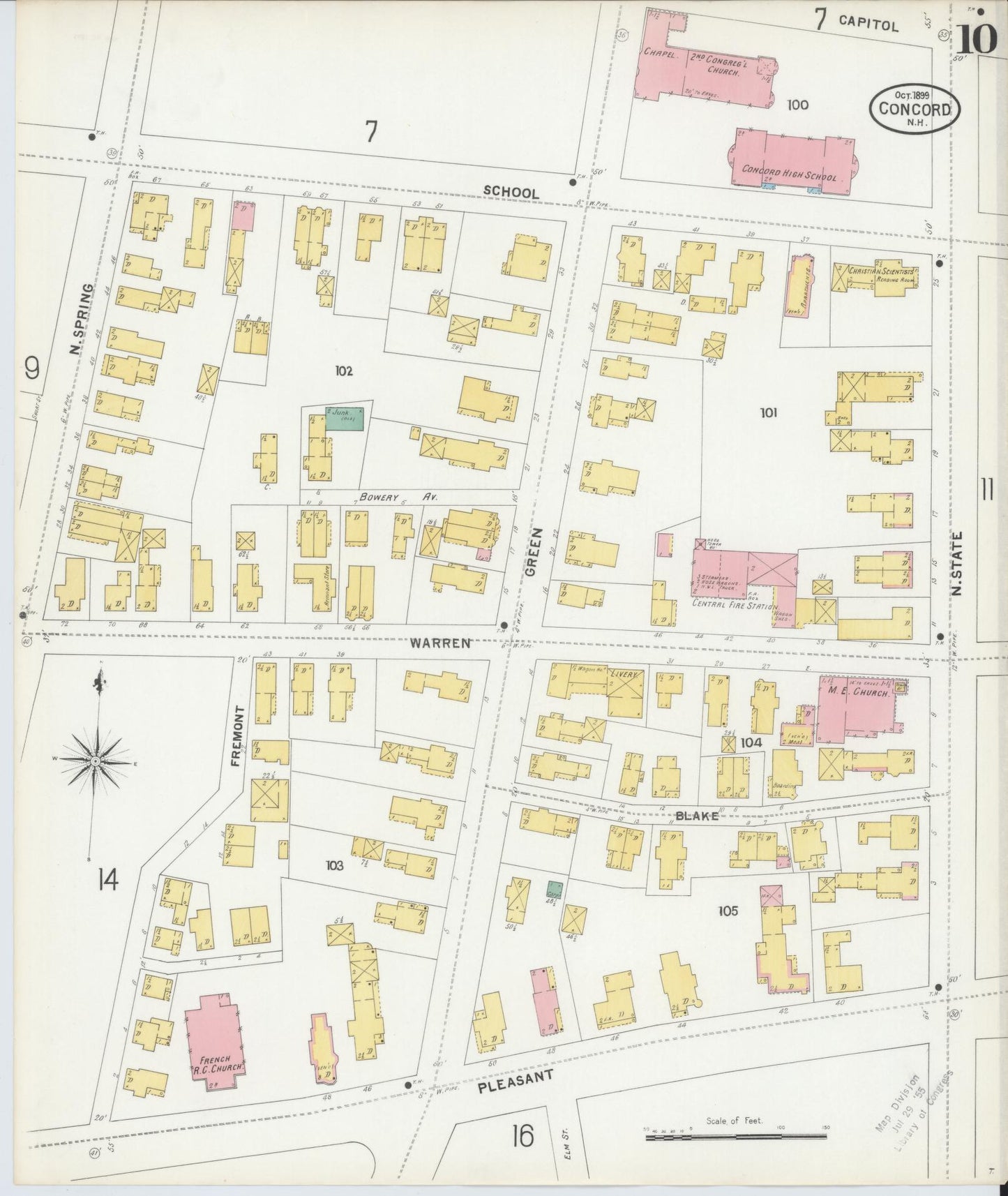 Sanborn Fire Insurance Map from Concord, Merrimack County, New Hampshire (1899), Sheet #0010 - Historic Sanborn Fire Insurance Map Print, vintage old map wall art, antique decor, genealogy gift, New Hampshire New Hampshire map