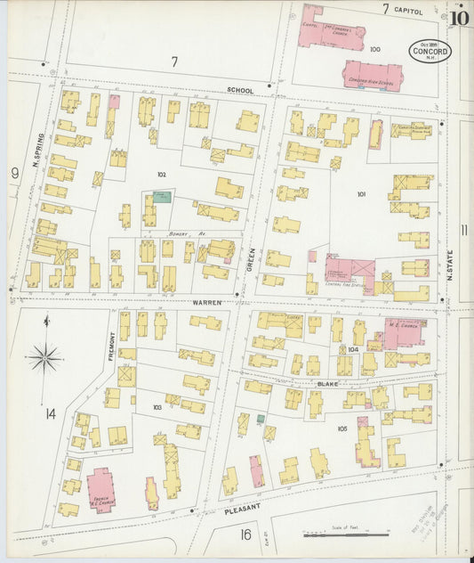 Sanborn Fire Insurance Map from Concord, Merrimack County, New Hampshire (1899), Sheet #0010 - Historic Sanborn Fire Insurance Map Print, vintage old map wall art, antique decor, genealogy gift, New Hampshire New Hampshire map