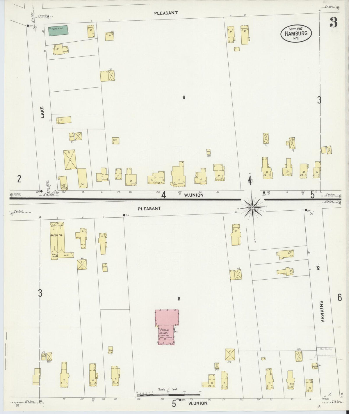 Sanborn Fire Insurance Map from Hamburg, Erie County, New York (1907), Sheet #0003 - Complete Map Set gallery image, historic Sanborn map, vintage wall art, New York New York