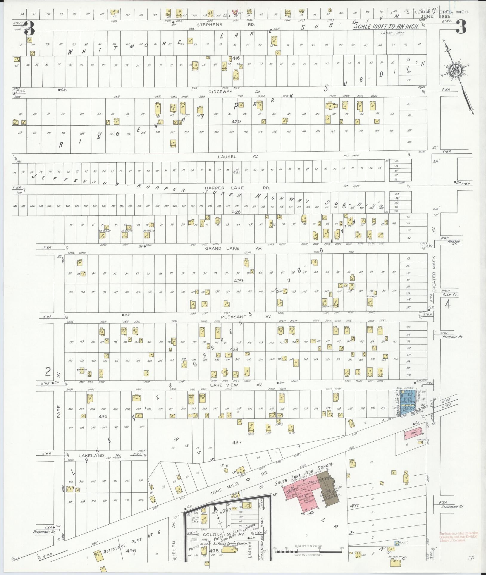 Sanborn Fire Insurance Map from Saint Clair Shores, Macomb County, Michigan (1933), Sheet #0003 - Complete Map Set gallery image, historic Sanborn map, vintage wall art, Michigan Michigan