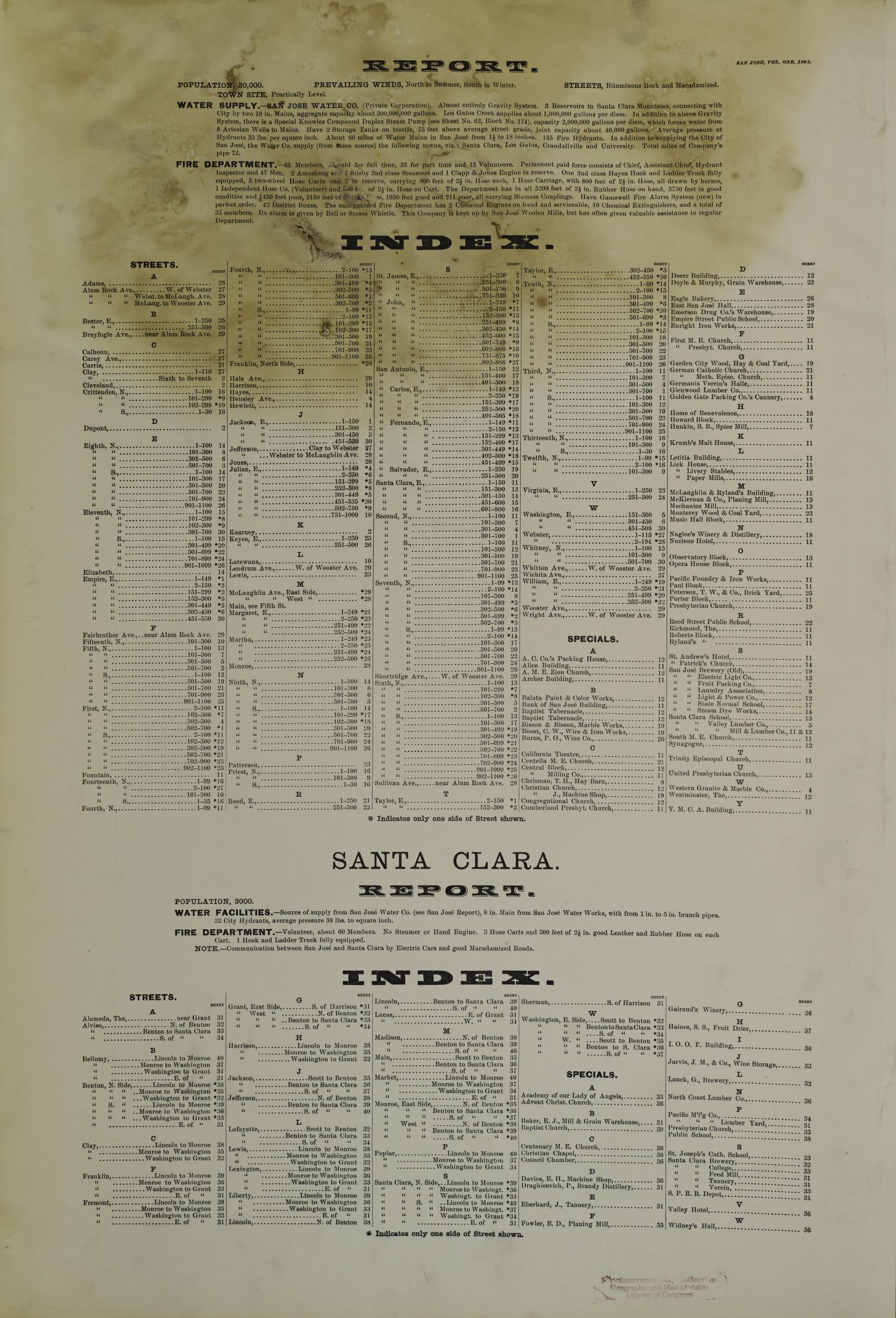 Sanborn Fire Insurance Map from San Jose, Santa Clara County, California (1891), Sheet #0001 - Complete Map Set gallery image, historic Sanborn map, vintage wall art, California California