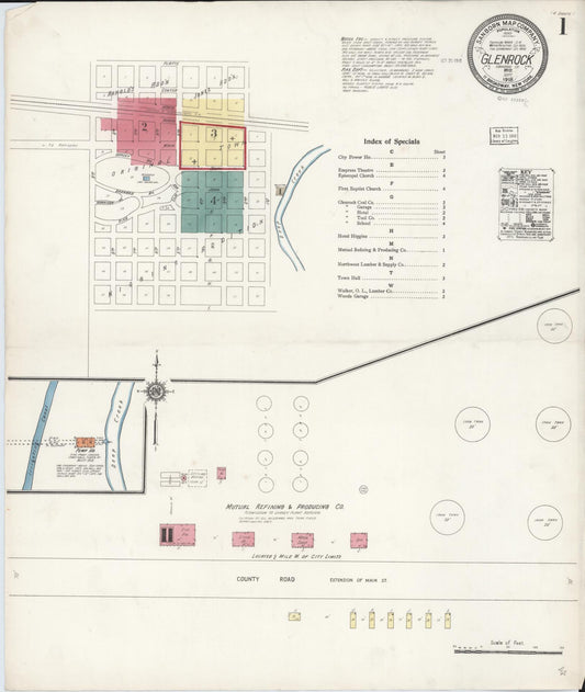 Sanborn Fire Insurance Map from Glenrock, Converse County, Wyoming (1918), Sheet #0001 - Historic Sanborn Fire Insurance Map Print, vintage old map wall art, antique decor, genealogy gift, Wyoming Wyoming map