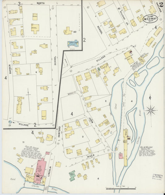 Sanborn Fire Insurance Map from Medway, Norfolk County, Massachusetts (1897), Sheet #0002 - Historic Sanborn Fire Insurance Map Print, vintage old map wall art, antique decor, genealogy gift, Massachusetts Massachusetts map