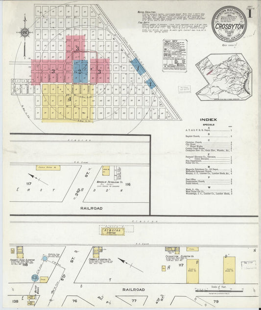 Sanborn Fire Insurance Map from Crosbyton, Crosby County, Texas (1921), Sheet #0001 - Complete Map Set gallery image, historic Sanborn map, vintage wall art, Texas Texas
