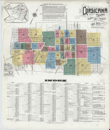 Sanborn Fire Insurance Map from Corsicana, Navarro County, Texas (1921), Sheet #0001 - Complete Map Set gallery image, historic Sanborn map, vintage wall art, Texas Texas