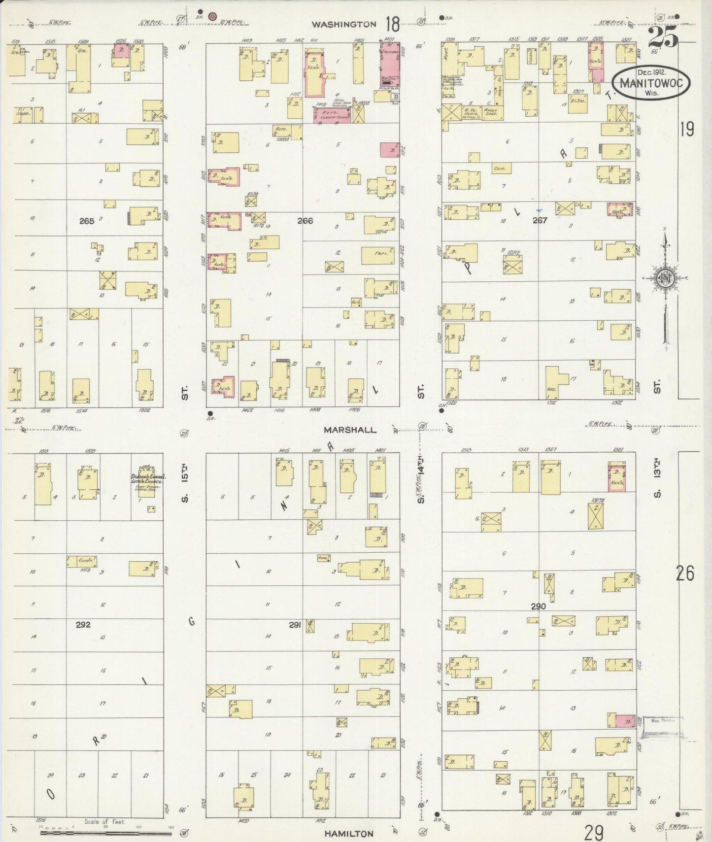 Sanborn Fire Insurance Map from Manitowoc, Manitowoc County, Wisconsin (1912), Sheet #0025 - Complete Map Set gallery image, historic Sanborn map, vintage wall art, Wisconsin Wisconsin