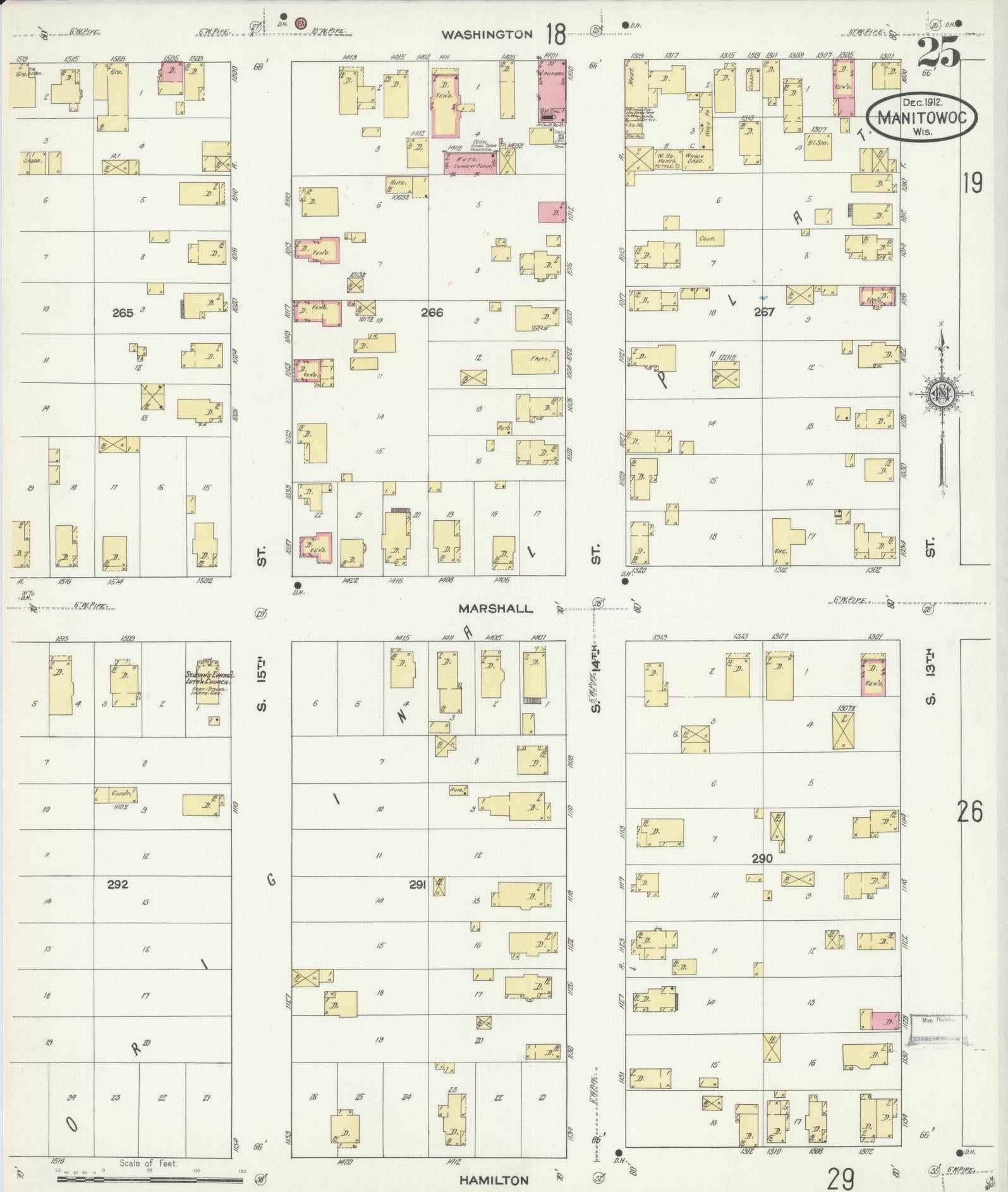 Sanborn Fire Insurance Map from Manitowoc, Manitowoc County, Wisconsin (1912), Sheet #0025 - Complete Map Set gallery image, historic Sanborn map, vintage wall art, Wisconsin Wisconsin