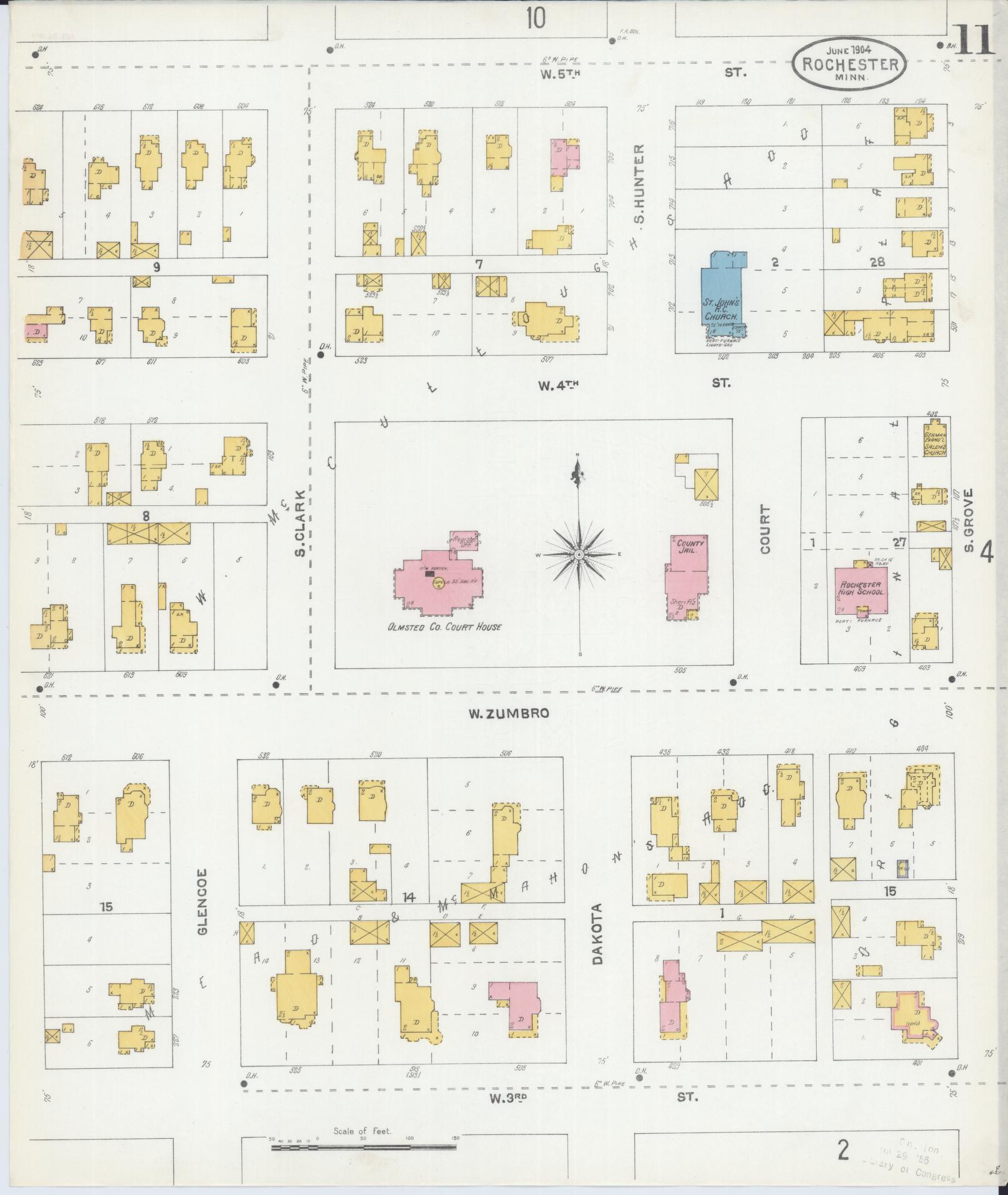 Sanborn Fire Insurance Map from Rochester, Olmsted County, Minnesota (1904), Sheet #0011 - Historic Sanborn Fire Insurance Map Print, vintage old map wall art, antique decor, genealogy gift, Minnesota Minnesota map