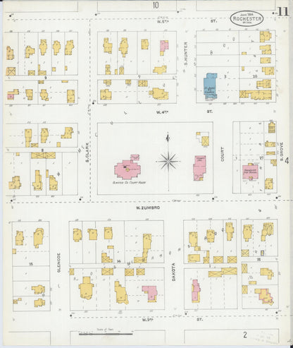 Sanborn Fire Insurance Map from Rochester, Olmsted County, Minnesota (1904), Sheet #0011 - Historic Sanborn Fire Insurance Map Print, vintage old map wall art, antique decor, genealogy gift, Minnesota Minnesota map