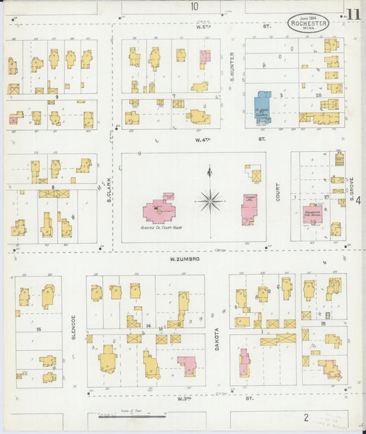 Sanborn Fire Insurance Map from Rochester, Olmsted County, Minnesota (1904), Sheet #0011 - Historic Sanborn Fire Insurance Map Print, vintage old map wall art, antique decor, genealogy gift, Minnesota Minnesota map