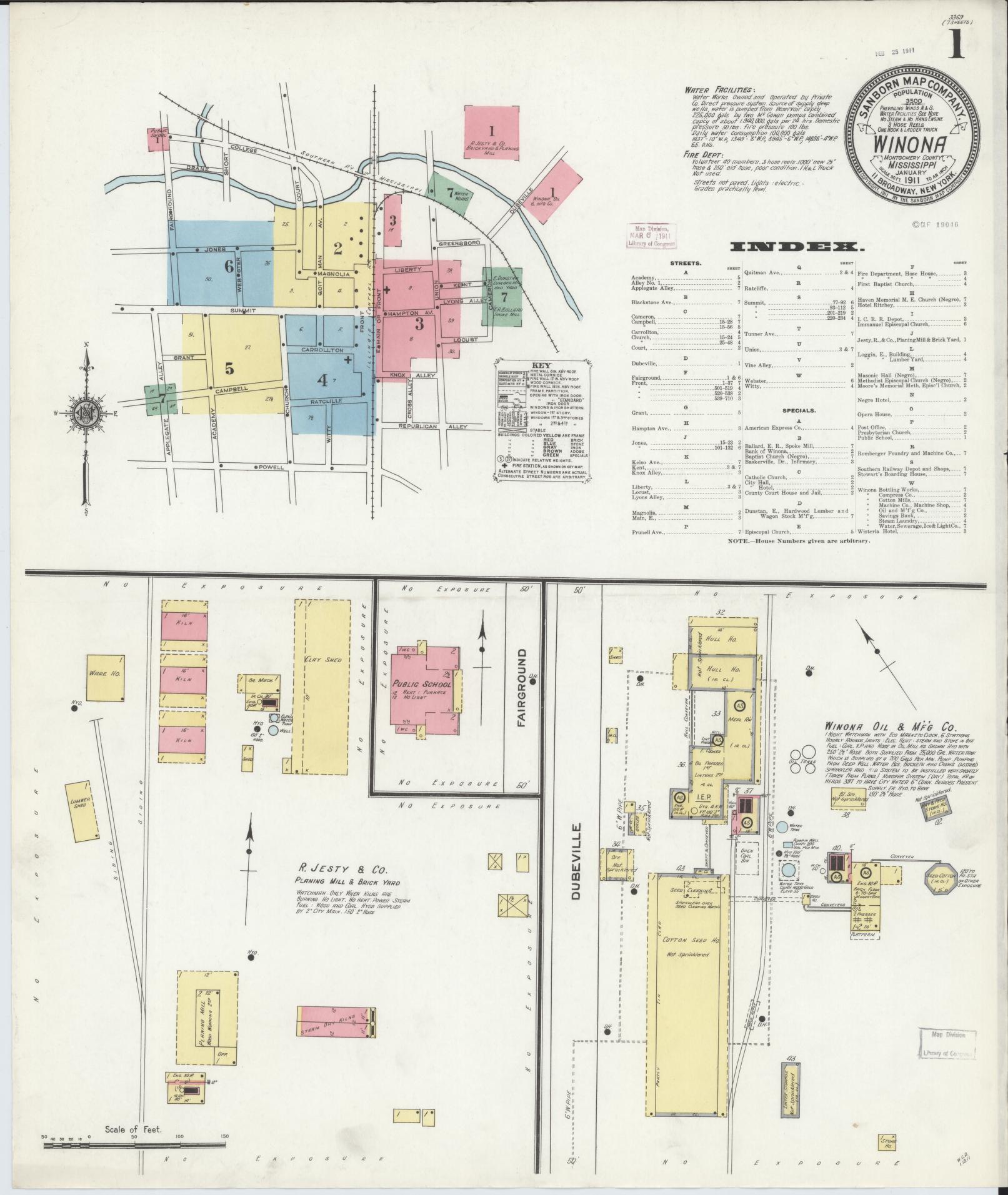 Sanborn Fire Insurance Map from Winona, Montgomery County, Mississippi (1911), Sheet #0001 - Complete Map Set gallery image, historic Sanborn map, vintage wall art, Mississippi Mississippi