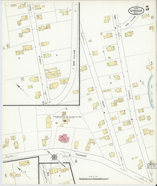 Sanborn Fire Insurance Map from Spencer, Worcester County, Massachusetts (1912), Sheet #0005 - Historic Sanborn Fire Insurance Map Print, vintage old map wall art, antique decor, genealogy gift, Massachusetts Massachusetts map
