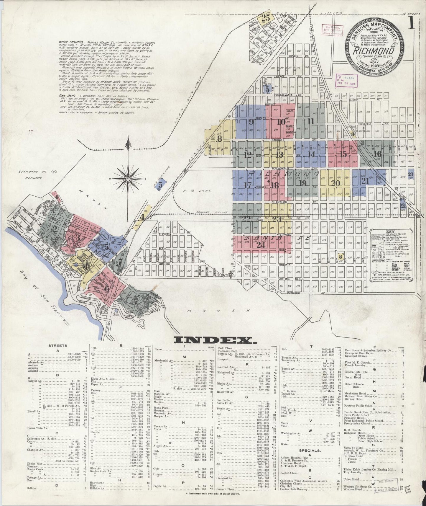 Sanborn Fire Insurance Map from Richmond, Contra Costa County, California. (1909) – Historic Sanborn Fire Insurance Map Print