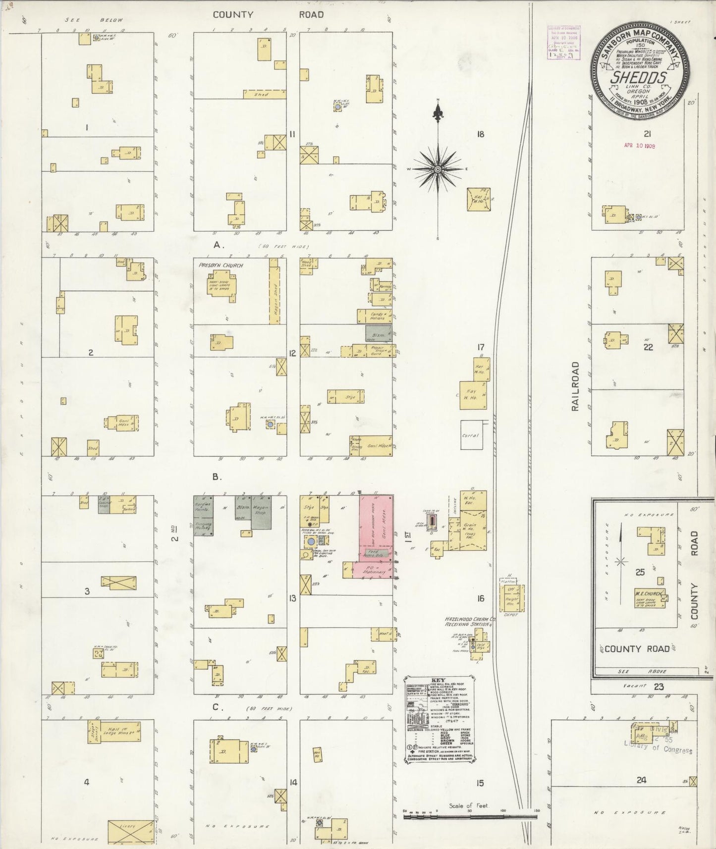 Sanborn Fire Insurance Map from Shedd, Linn County, Oregon (1908), Sheet #0001 - Historic Sanborn Fire Insurance Map Print, vintage old map wall art, antique decor, genealogy gift, Oregon Oregon map