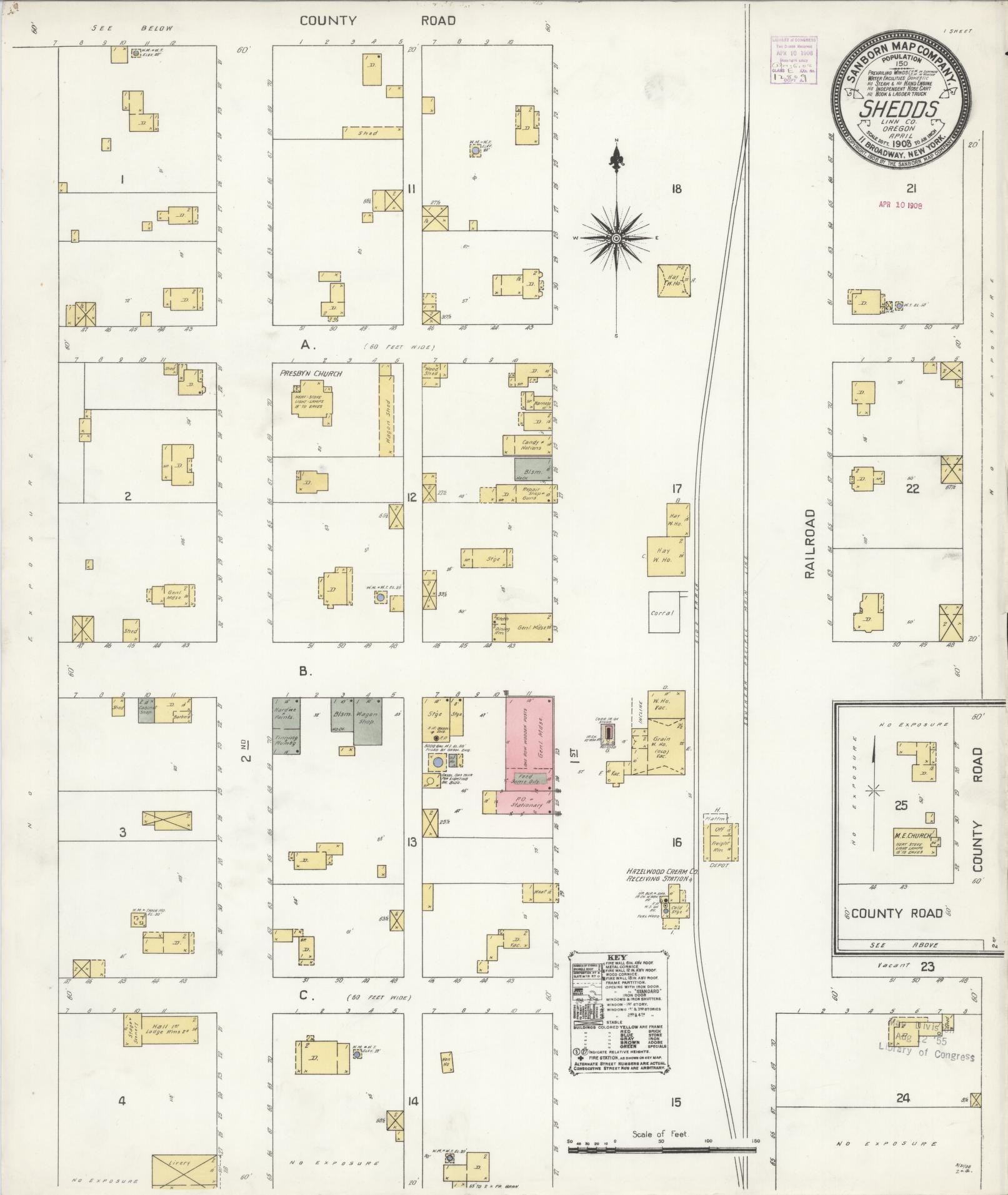 Sanborn Fire Insurance Map from Shedd, Linn County, Oregon (1908), Sheet #0001 - Historic Sanborn Fire Insurance Map Print, vintage old map wall art, antique decor, genealogy gift, Oregon Oregon map