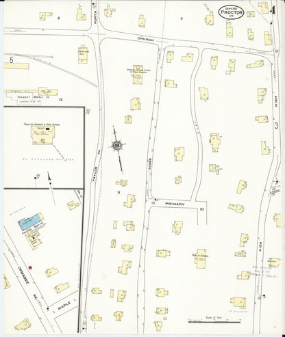 Sanborn Fire Insurance Map from Proctor, Rutland County, Vermont (1910), Sheet #0004 - Complete Map Set gallery image, historic Sanborn map, vintage wall art, Vermont Vermont
