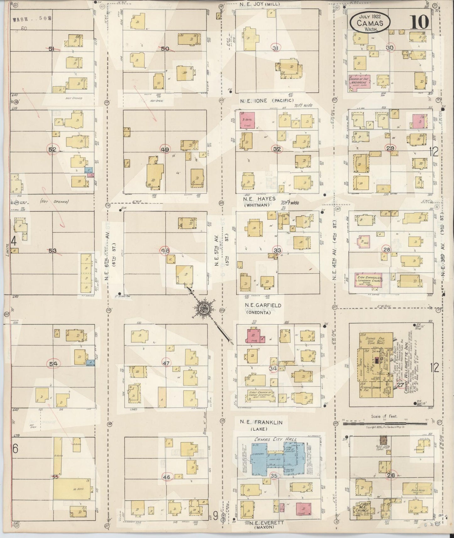 Sanborn Fire Insurance Map from Camas, Clark County, Washington (1943), Sheet #0010 - Historic Sanborn Fire Insurance Map Print, vintage old map wall art, antique decor, genealogy gift, Washington Washington map