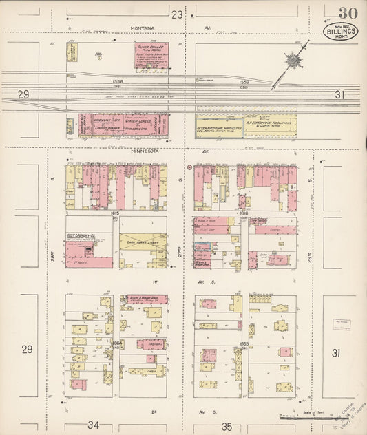 Sanborn Fire Insurance Map from Billings, Yellowstone County, Montana (1912), Sheet #0030 - Historic Sanborn Fire Insurance Map Print, vintage old map wall art, antique decor, genealogy gift, Montana Montana map