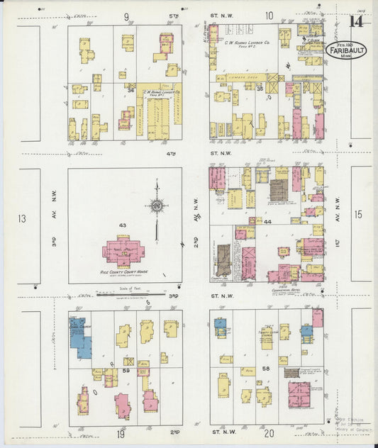 Sanborn Fire Insurance Map from Faribault, Rice County, Minnesota (1921), Sheet #0014 - Historic Sanborn Fire Insurance Map Print, vintage old map wall art, antique decor, genealogy gift, Minnesota Minnesota map