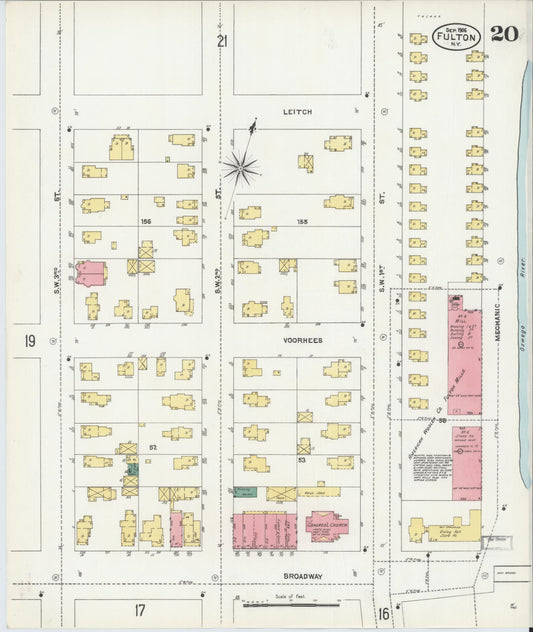 Sanborn Fire Insurance Map from Fulton, Oswego County, New York (1906), Sheet #0020 - Historic Sanborn Fire Insurance Map Print, vintage old map wall art, antique decor, genealogy gift, New York New York map