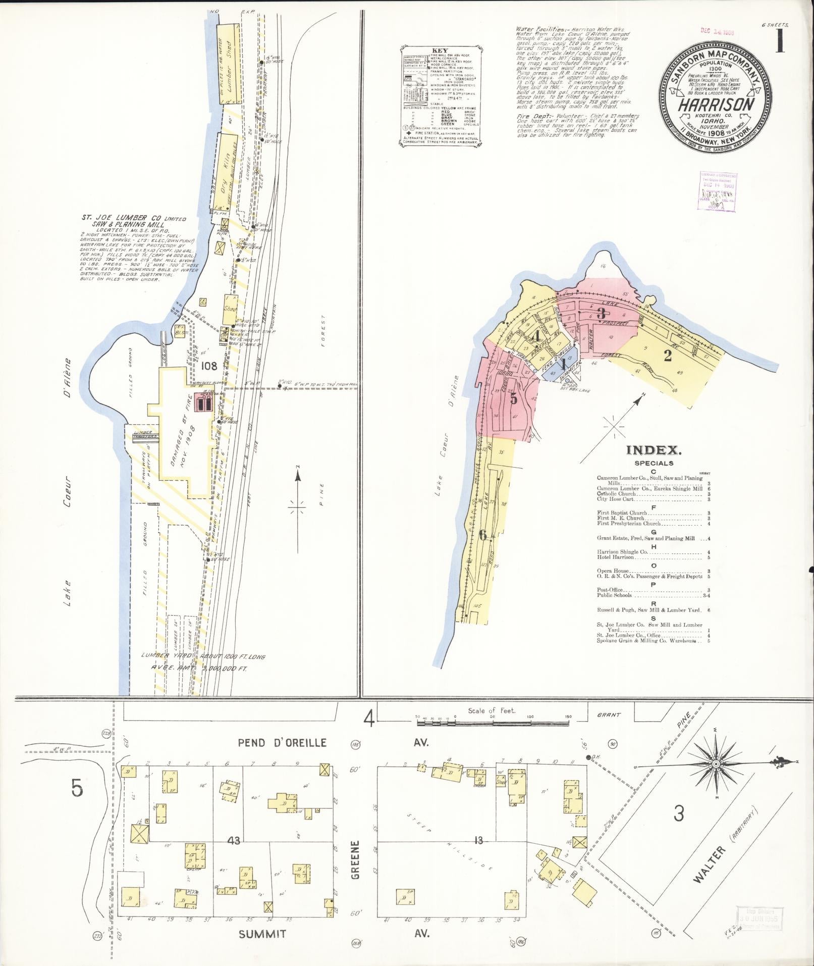 Sanborn Fire Insurance Map from Harrison, Kootenai County, Idaho (1908), Sheet #0001 - Historic Sanborn Fire Insurance Map Print, vintage old map wall art, antique decor, genealogy gift, Idaho Idaho map