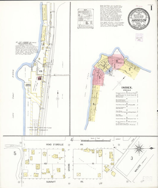 Sanborn Fire Insurance Map from Harrison, Kootenai County, Idaho (1908), Sheet #0001 - Historic Sanborn Fire Insurance Map Print, vintage old map wall art, antique decor, genealogy gift, Idaho Idaho map