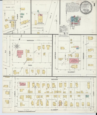 Sanborn Fire Insurance Map from Chelsea, Washtenaw County, Michigan (1899), Sheet #0001 - Historic Sanborn Fire Insurance Map Print, vintage old map wall art, antique decor, genealogy gift, Michigan Michigan map