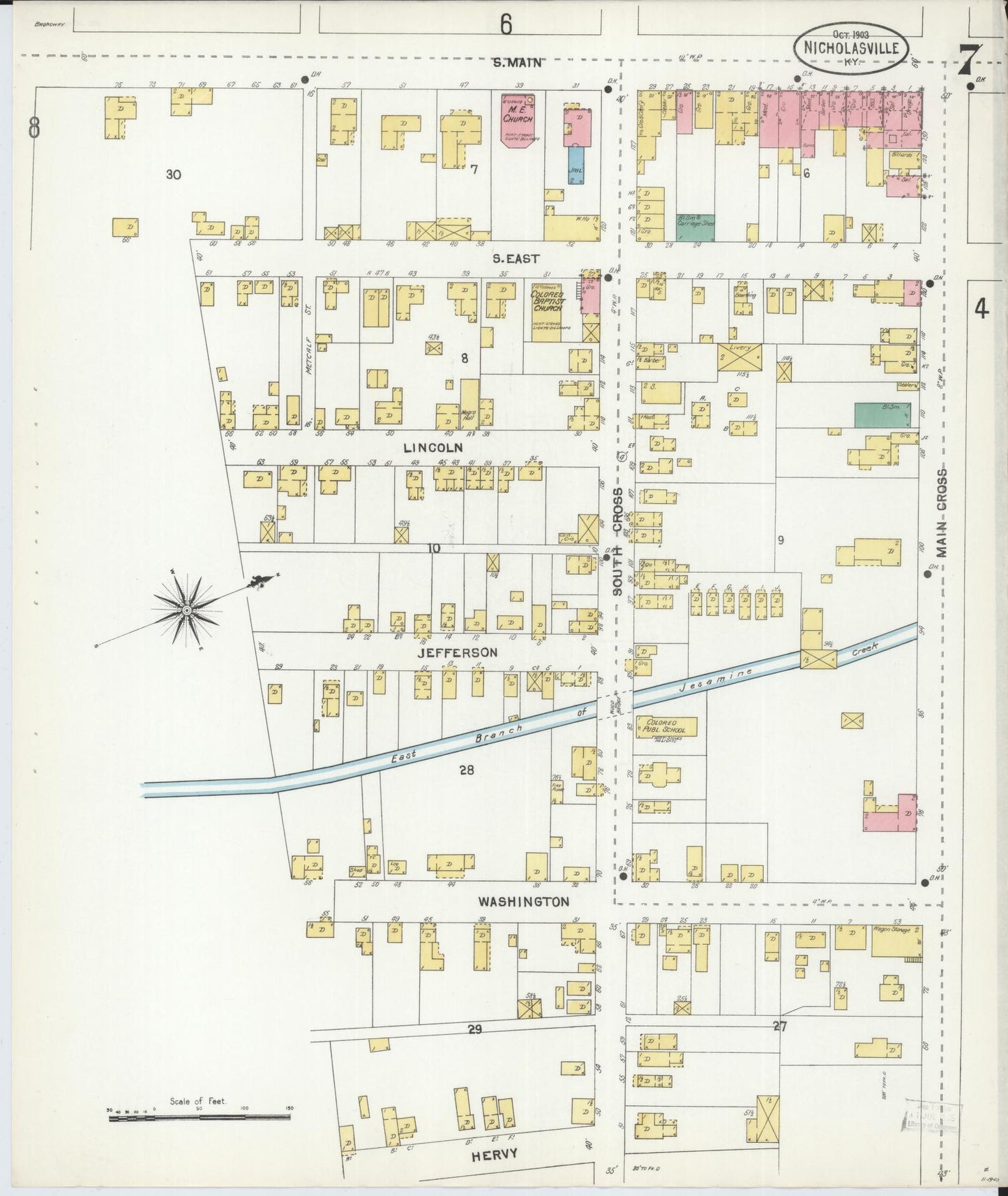 Sanborn Fire Insurance Map from Nicholasville, Jessamine County, Kentucky (1903), Sheet #0007 - Complete Map Set gallery image, historic Sanborn map, vintage wall art, Kentucky Kentucky
