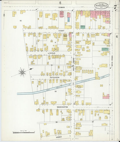 Sanborn Fire Insurance Map from Nicholasville, Jessamine County, Kentucky (1903), Sheet #0007 - Complete Map Set gallery image, historic Sanborn map, vintage wall art, Kentucky Kentucky