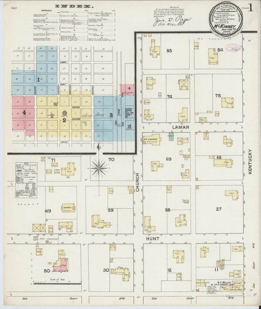 Sanborn Fire Insurance Map from McKinney, Collin County, Texas (1888), Sheet #0001 - Historic Sanborn Fire Insurance Map Print, vintage old map wall art, antique decor, genealogy gift, Texas Texas map