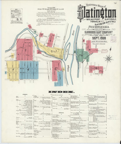 Sanborn Fire Insurance Map from Slatington, Lehigh County, Pennsylvania (1908), Sheet #0001 - Complete Map Set gallery image, historic Sanborn map, vintage wall art, Pennsylvania Pennsylvania