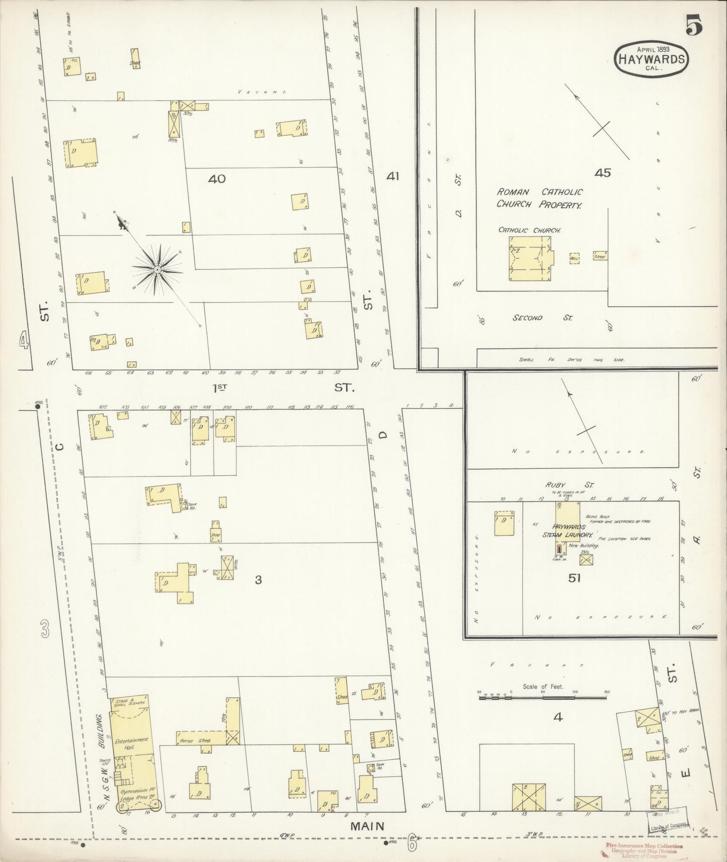 Sanborn Fire Insurance Map from Hayward, Alameda County, California (1893), Sheet #0005 - Complete Map Set gallery image, historic Sanborn map, vintage wall art, California California
