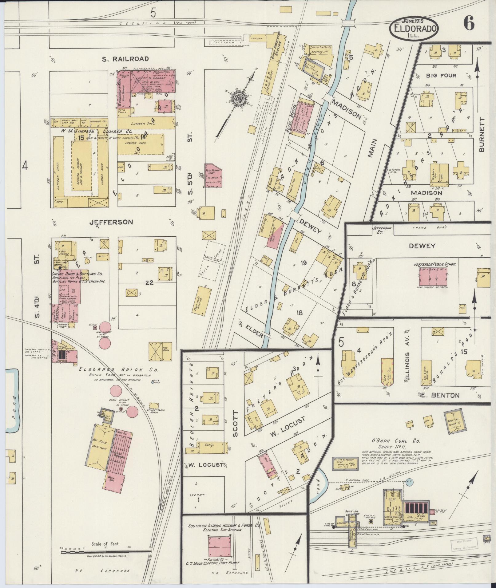 Sanborn Fire Insurance Map from Eldorado, Saline County, Illinois (1919), Sheet #0006 - Historic Sanborn Fire Insurance Map Print, vintage old map wall art, antique decor, genealogy gift, Illinois Illinois map