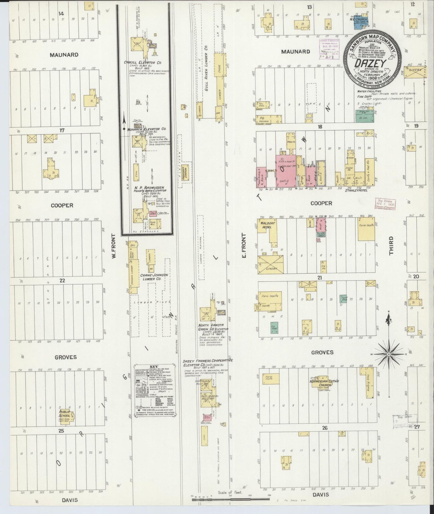 Sanborn Fire Insurance Map from Dazey, Barnes County, North Dakota (1908), Sheet #0001 - Historic Sanborn Fire Insurance Map Print, vintage old map wall art, antique decor, genealogy gift, North Dakota North Dakota map