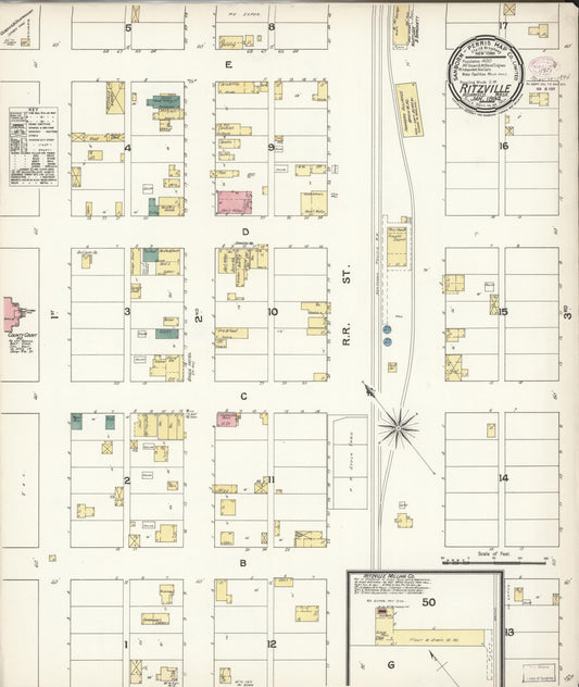 Sanborn Fire Insurance Map from Ritzville, Adams County, Washington (1894), Sheet #0001 - Historic Sanborn Fire Insurance Map Print, vintage old map wall art, antique decor, genealogy gift, Washington Washington map
