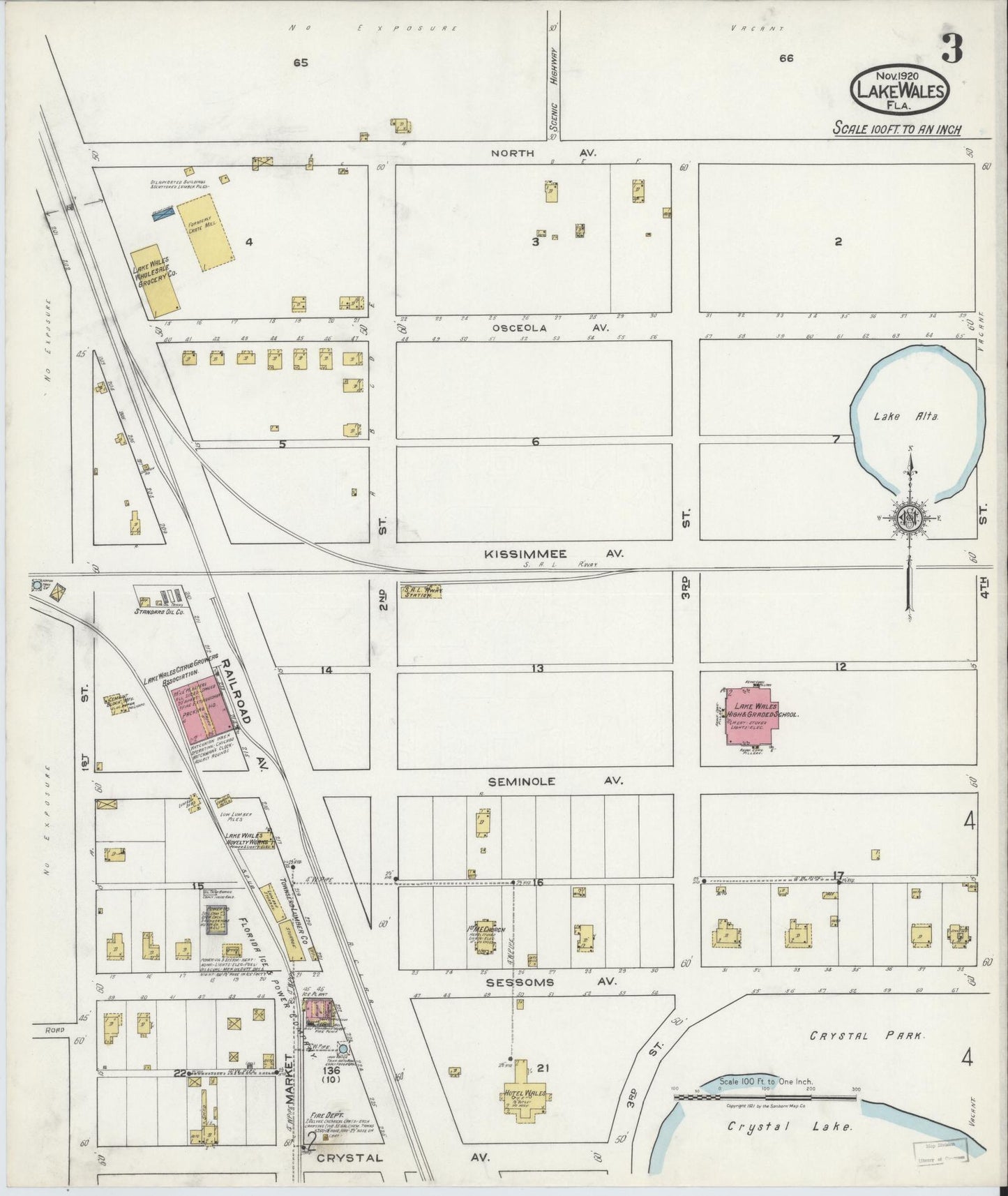 Sanborn Fire Insurance Map from Lake Wales, Polk County, Florida (1920), Sheet #0003 - Complete Map Set gallery image, historic Sanborn map, vintage wall art, Florida Florida