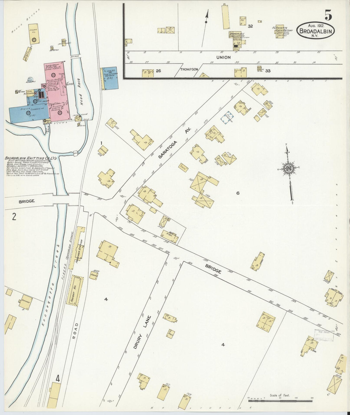 Sanborn Fire Insurance Map from Broadalbin, Fulton County, New York (1912), Sheet #0005 - Historic Sanborn Fire Insurance Map Print, vintage old map wall art, antique decor, genealogy gift, New York New York map