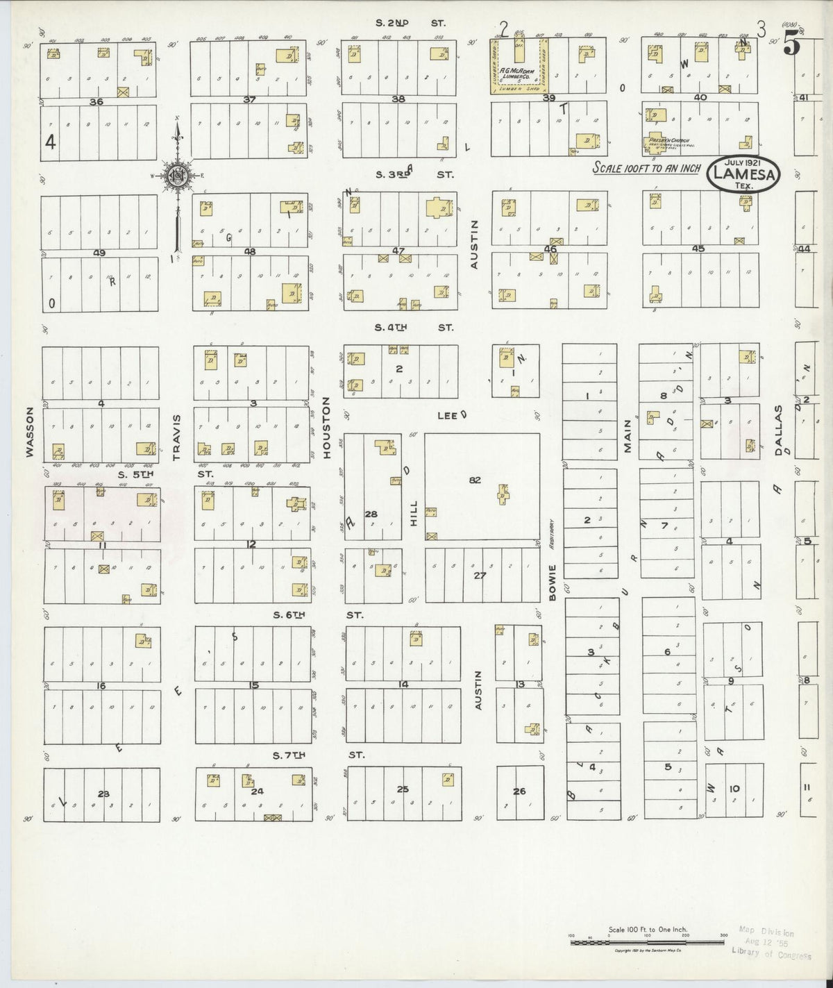 Sanborn Fire Insurance Map from Lamesa, Dawson County, Texas (1921), Sheet #0005 - Historic Sanborn Fire Insurance Map Print, vintage old map wall art, antique decor, genealogy gift, Texas Texas map