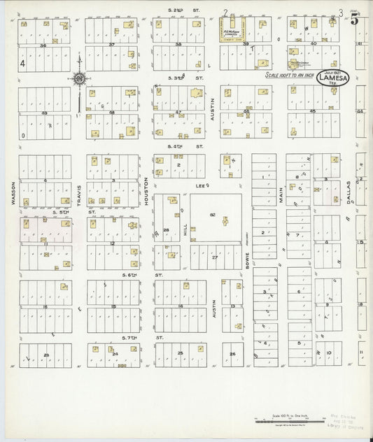 Sanborn Fire Insurance Map from Lamesa, Dawson County, Texas (1921), Sheet #0005 - Historic Sanborn Fire Insurance Map Print, vintage old map wall art, antique decor, genealogy gift, Texas Texas map