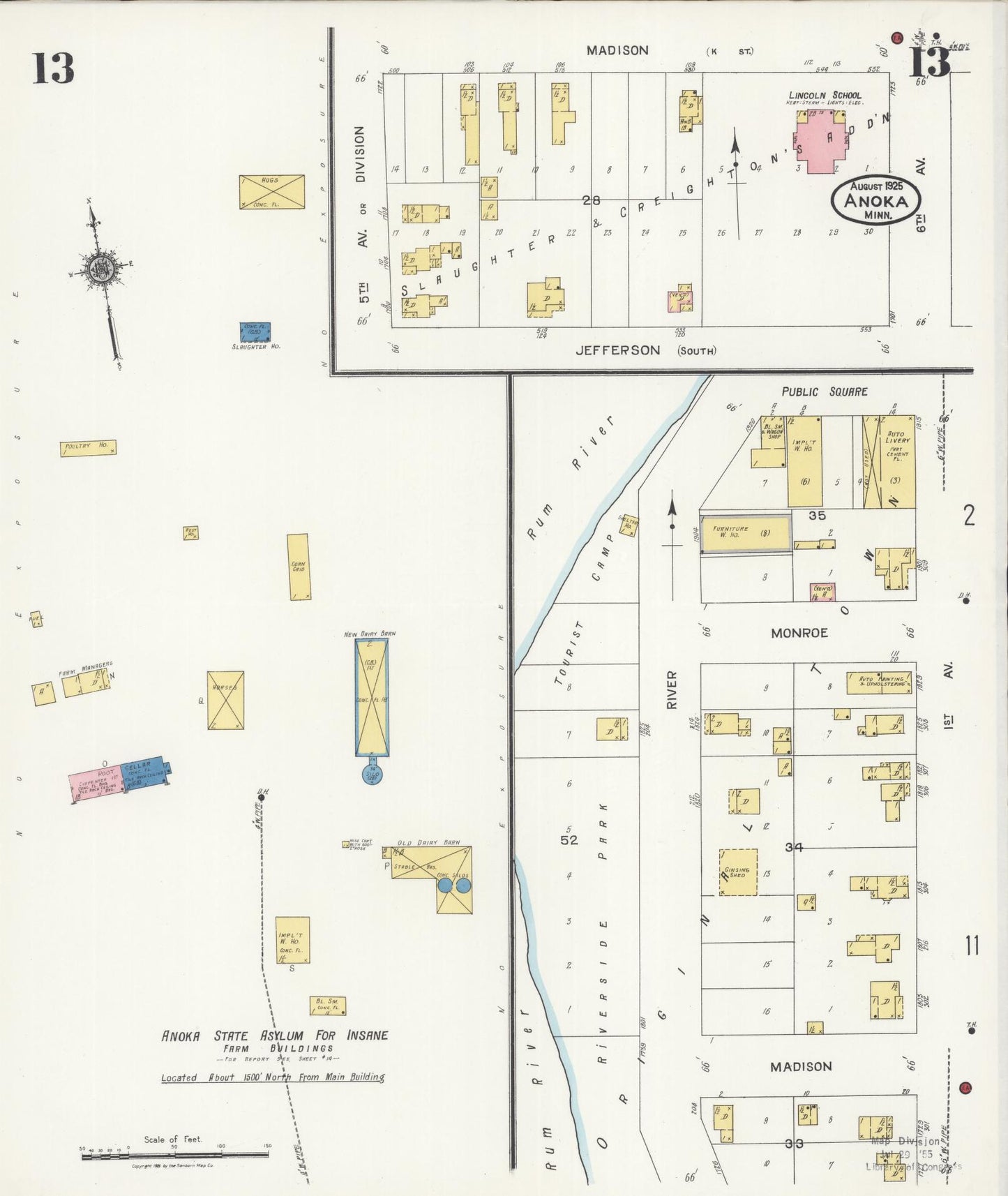 Sanborn Fire Insurance Map from Anoka, Anoka County, Minnesota (1925), Sheet #0013 - Complete Map Set gallery image, historic Sanborn map, vintage wall art, Minnesota Minnesota