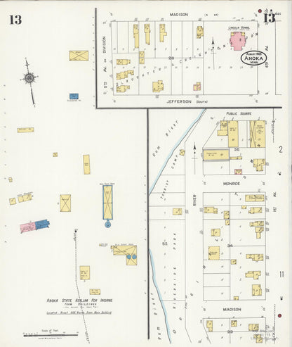 Sanborn Fire Insurance Map from Anoka, Anoka County, Minnesota (1925), Sheet #0013 - Complete Map Set gallery image, historic Sanborn map, vintage wall art, Minnesota Minnesota