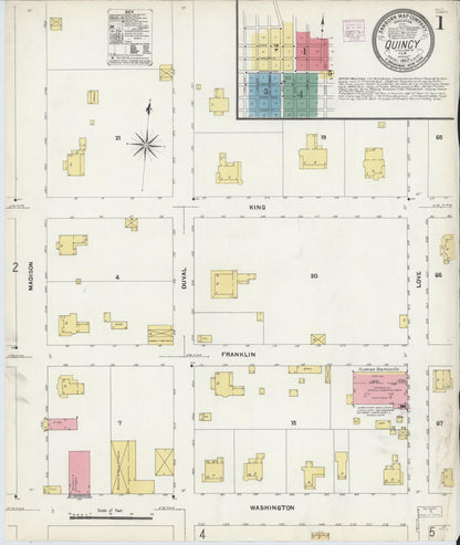 Sanborn Fire Insurance Map from Quincy, Gadsden County, Florida (1907), Sheet #0001 - Complete Map Set gallery image, historic Sanborn map, vintage wall art, Florida Florida
