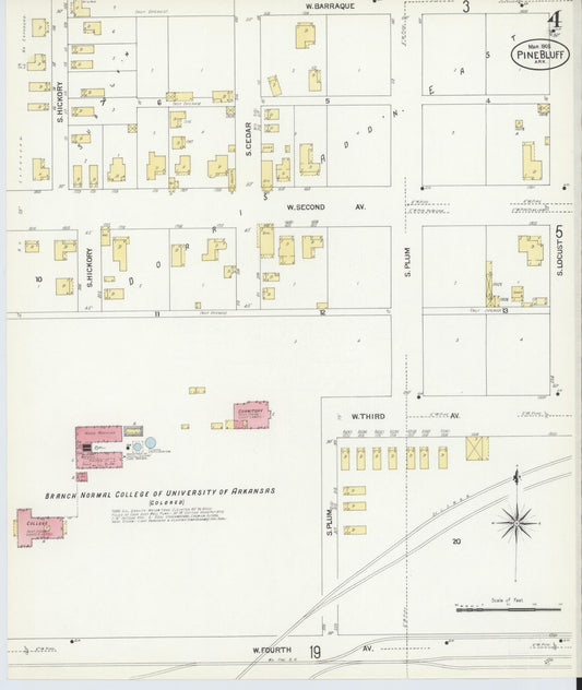 Sanborn Fire Insurance Map from Pine Bluff, Jefferson County, Arkansas (1908), Sheet #0004 - Historic Sanborn Fire Insurance Map Print, vintage old map wall art, antique decor, genealogy gift, Arkansas Arkansas map