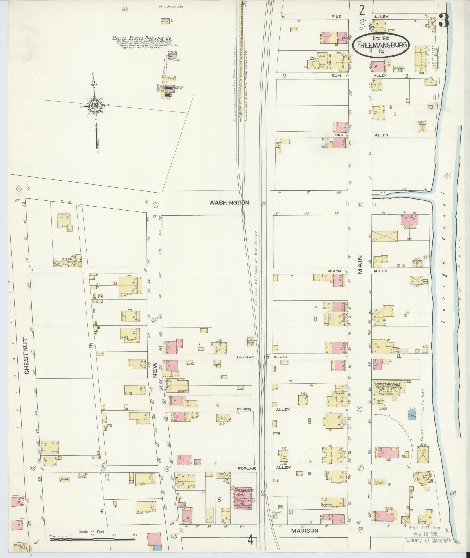 Sanborn Fire Insurance Map from Freemansburg, Northampton County, Pennsylvania (1912), Sheet #0003 - Historic Sanborn Fire Insurance Map Print, vintage old map wall art, antique decor, genealogy gift, Pennsylvania Pennsylvania map