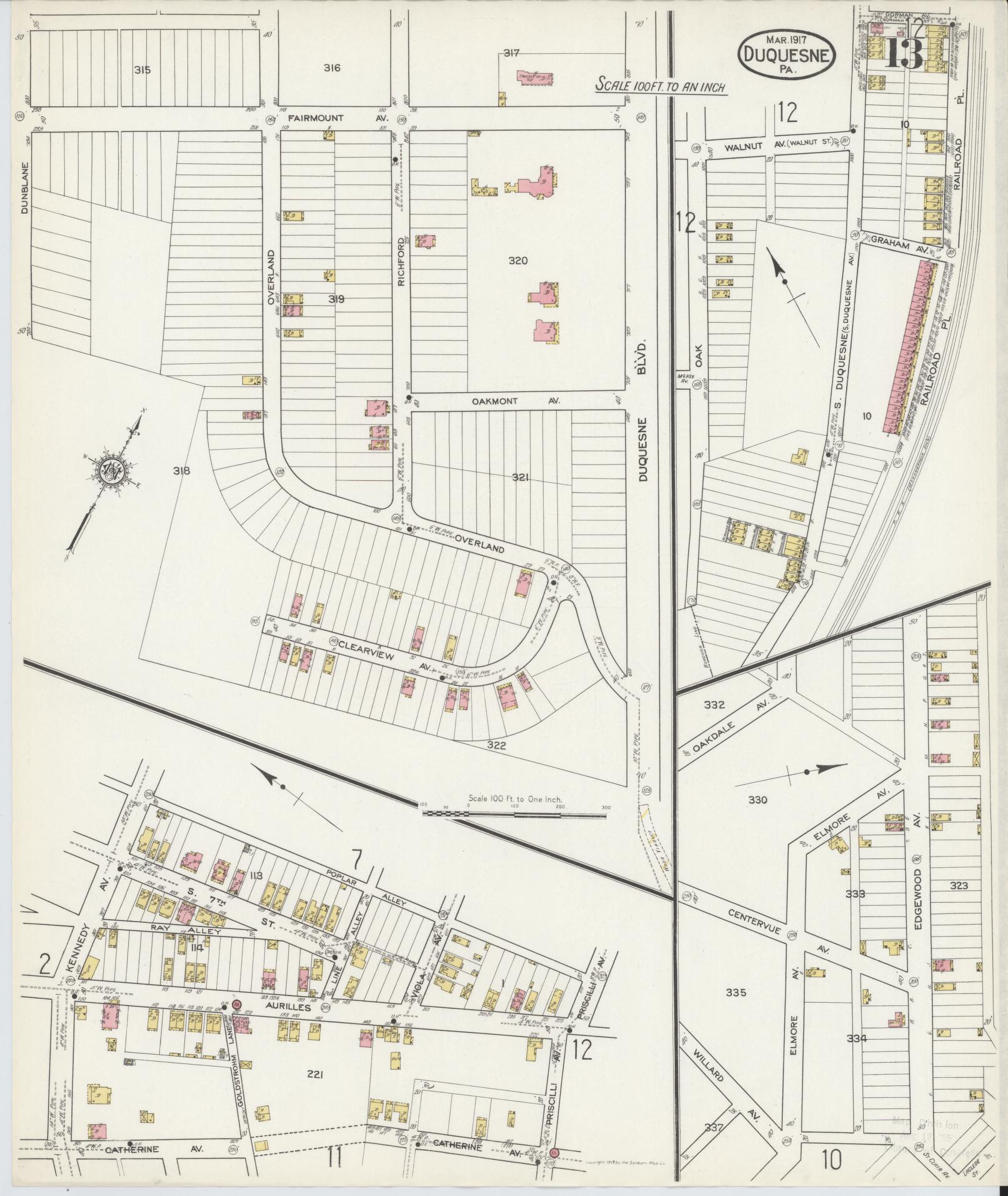 Sanborn Fire Insurance Map from Duquesne, Allegheny County, Pennsylvania (1917), Sheet #0013 - Historic Sanborn Fire Insurance Map Print, vintage old map wall art, antique decor, genealogy gift, Pennsylvania Pennsylvania map